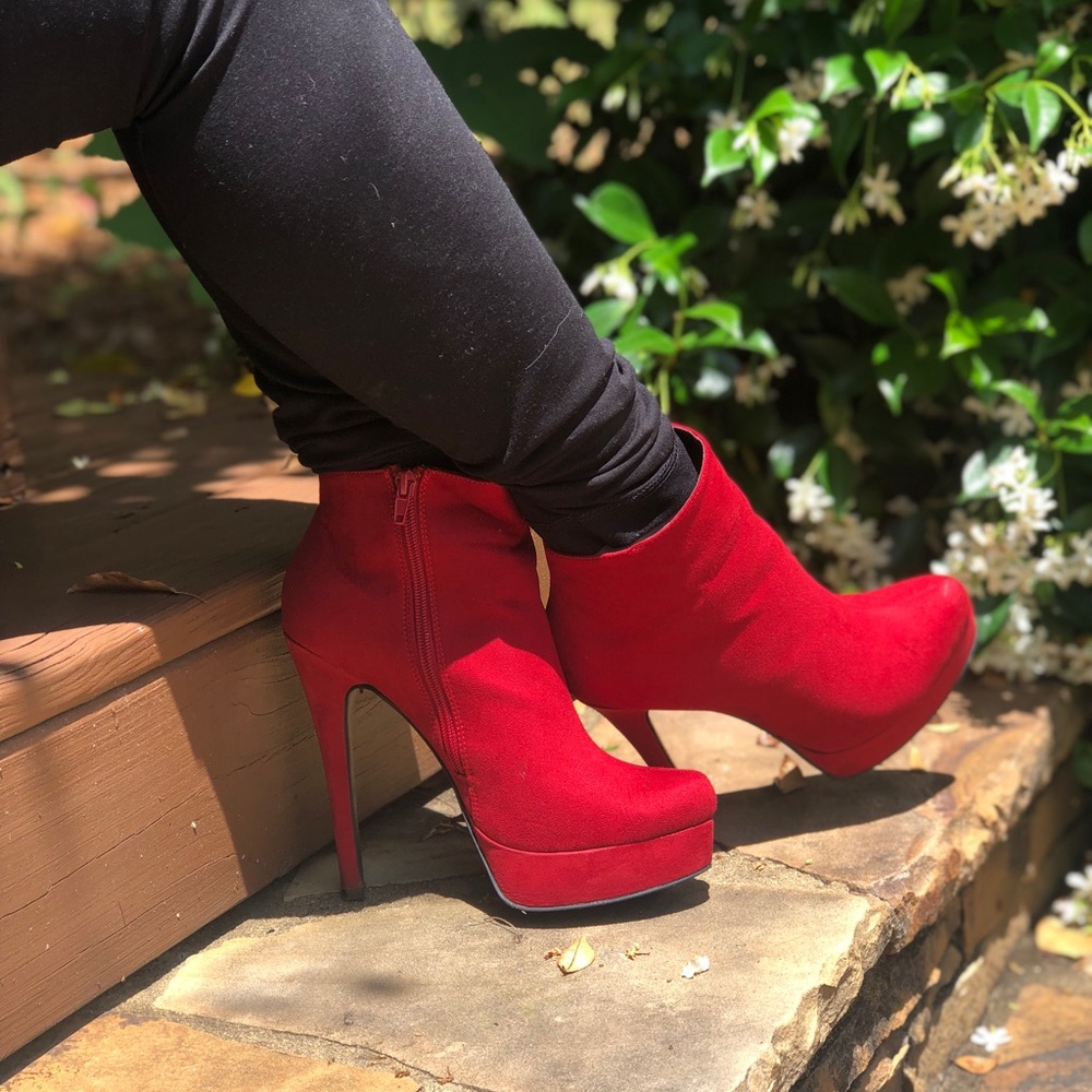Red High heel ankle boots